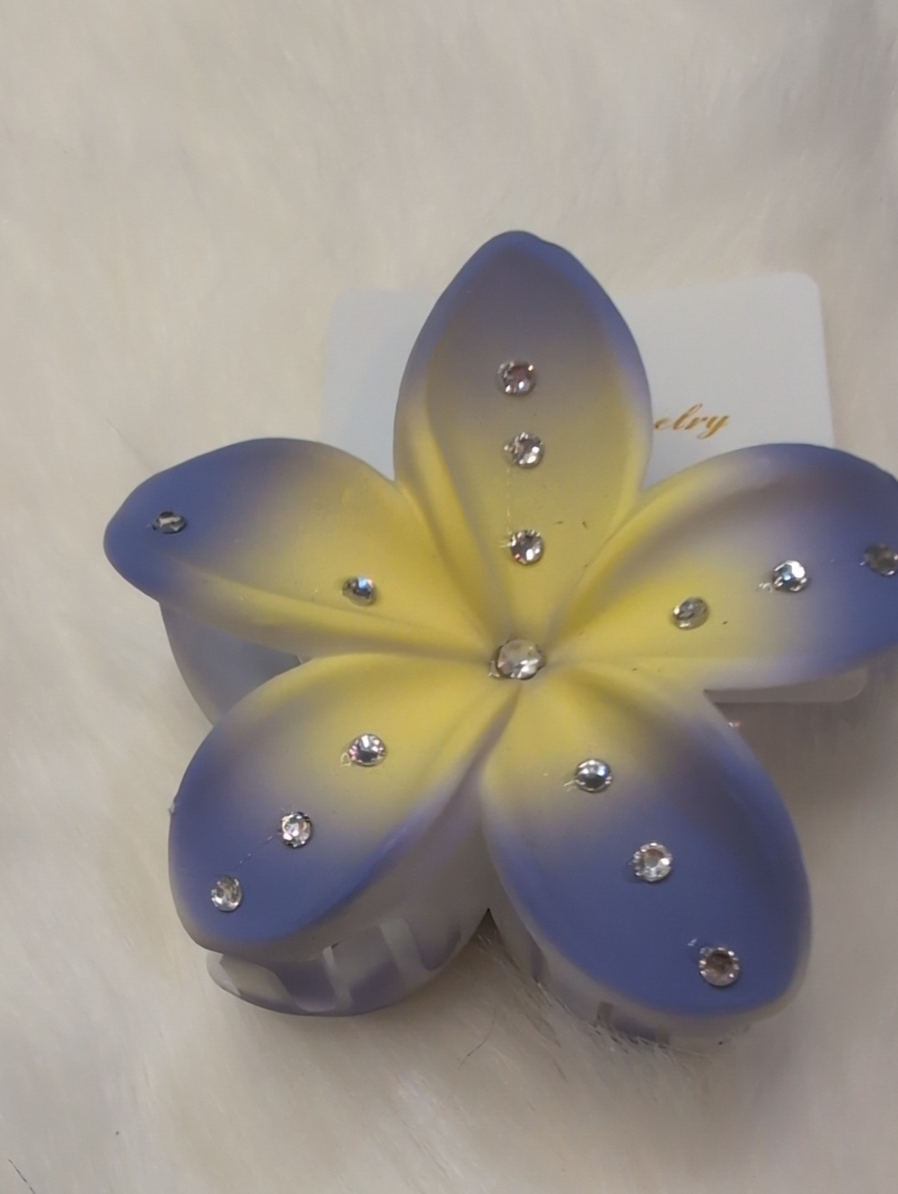 Fashion Jewelry Blue and Yellow Floral Hair Clip with Rhinestones - Picture 1 of 3